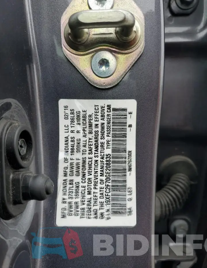 19XFC2F70GE208835 Photo# 13