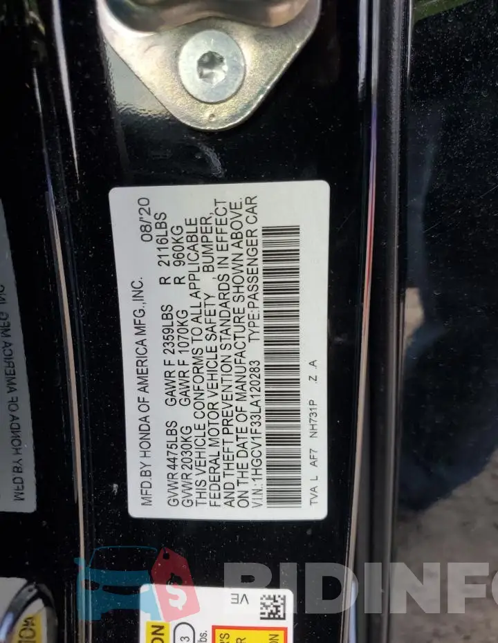 1HGCV1F33LA120283 Photo# 12