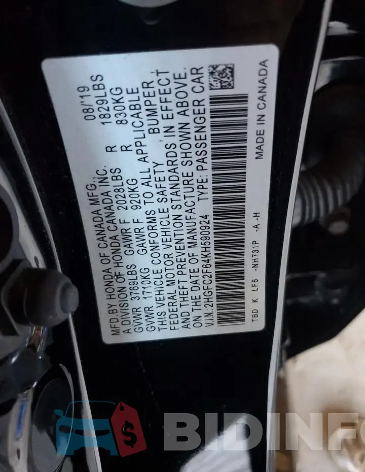 2HGFC2F64KH590924 Photo# 12
