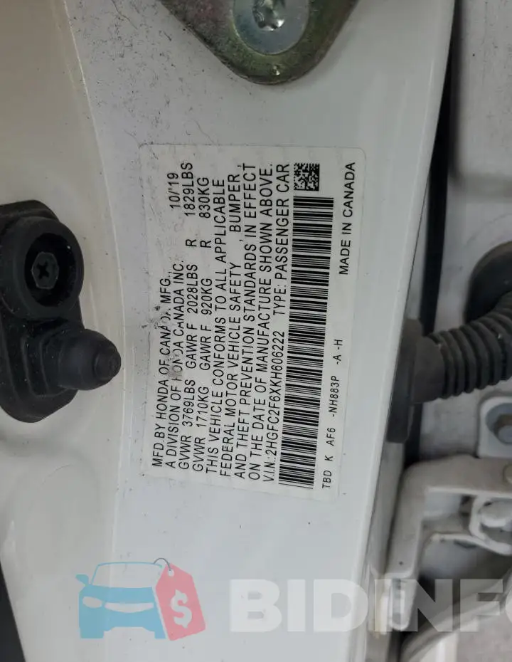 2HGFC2F6XKH606222 Photo# 12