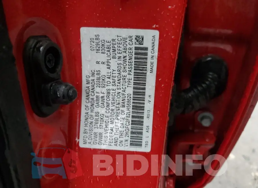 2HGFC2F82LH568620 Photo# 12