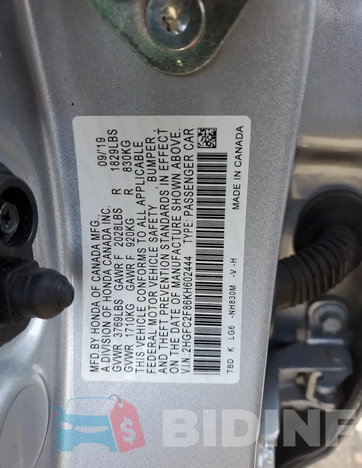 2HGFC2F86KH602444 Photo# 12