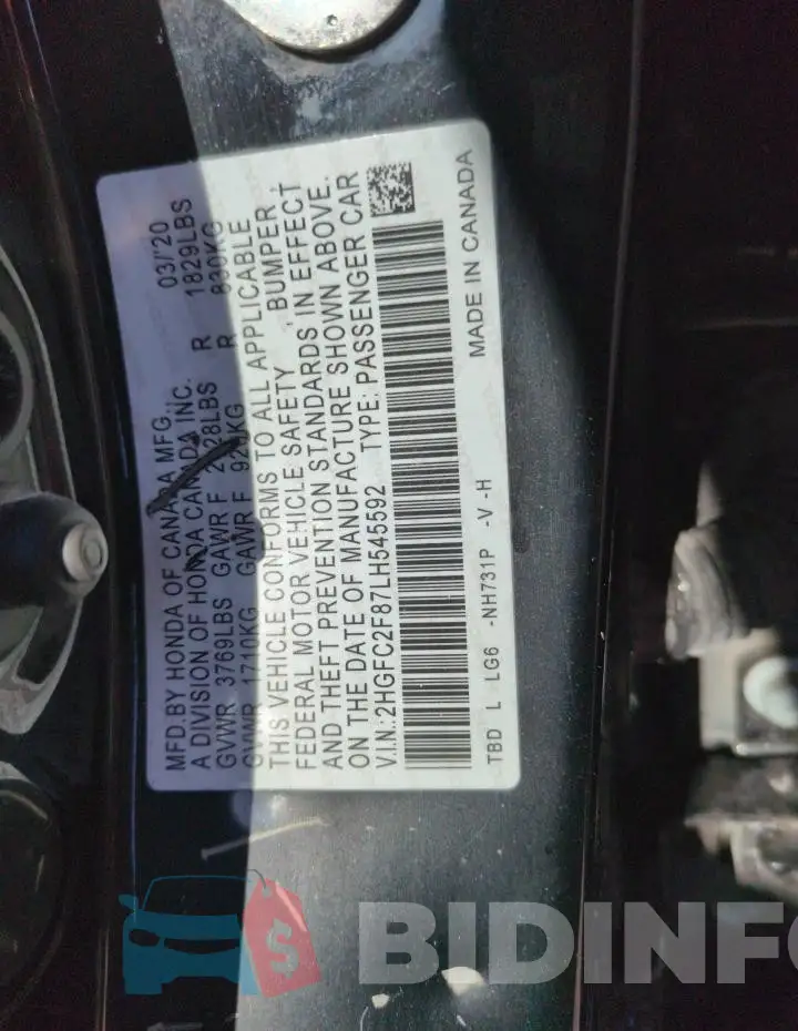 2HGFC2F87LH545592 Photo# 12