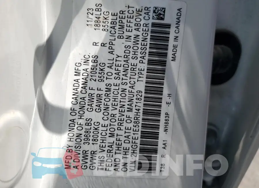 2HGFE1E58RH471829 Photo# 12