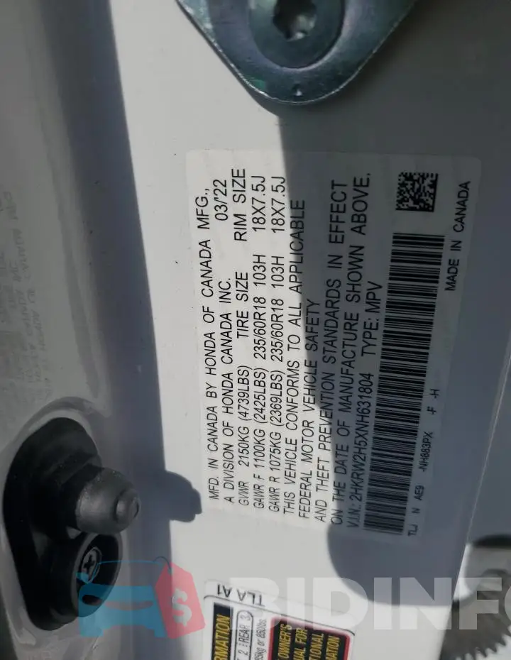 2HKRW2H5XNH631804 Photo# 13