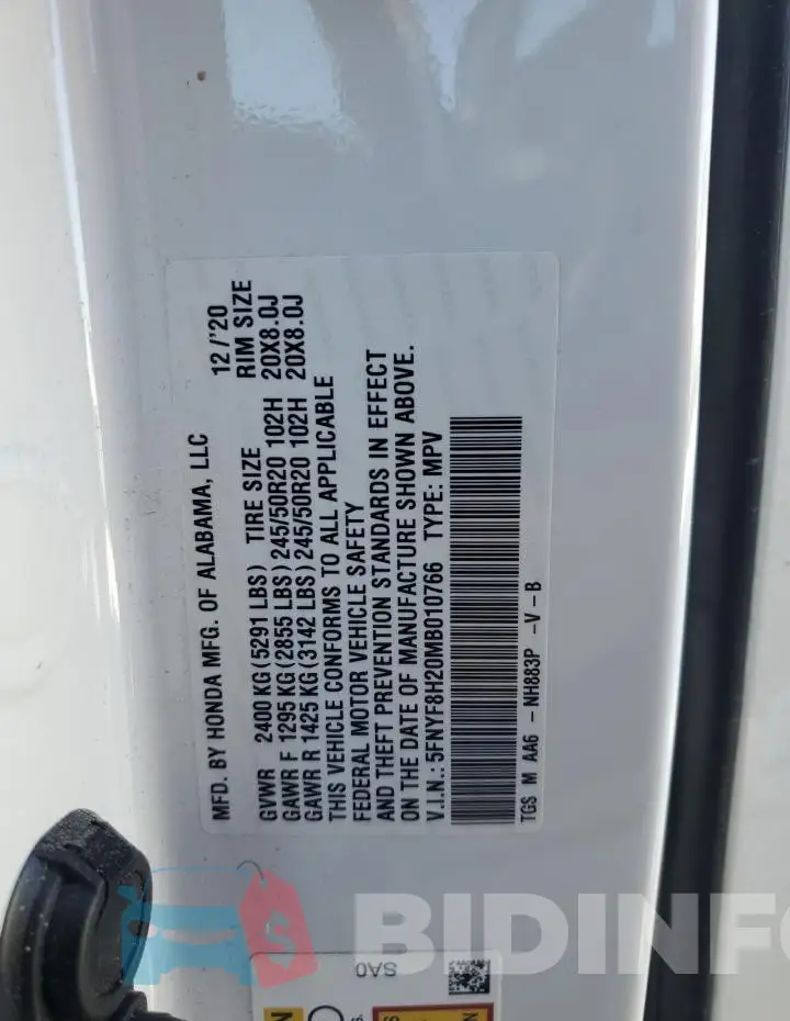 5FNYF8H20MB010766 Photo# 13