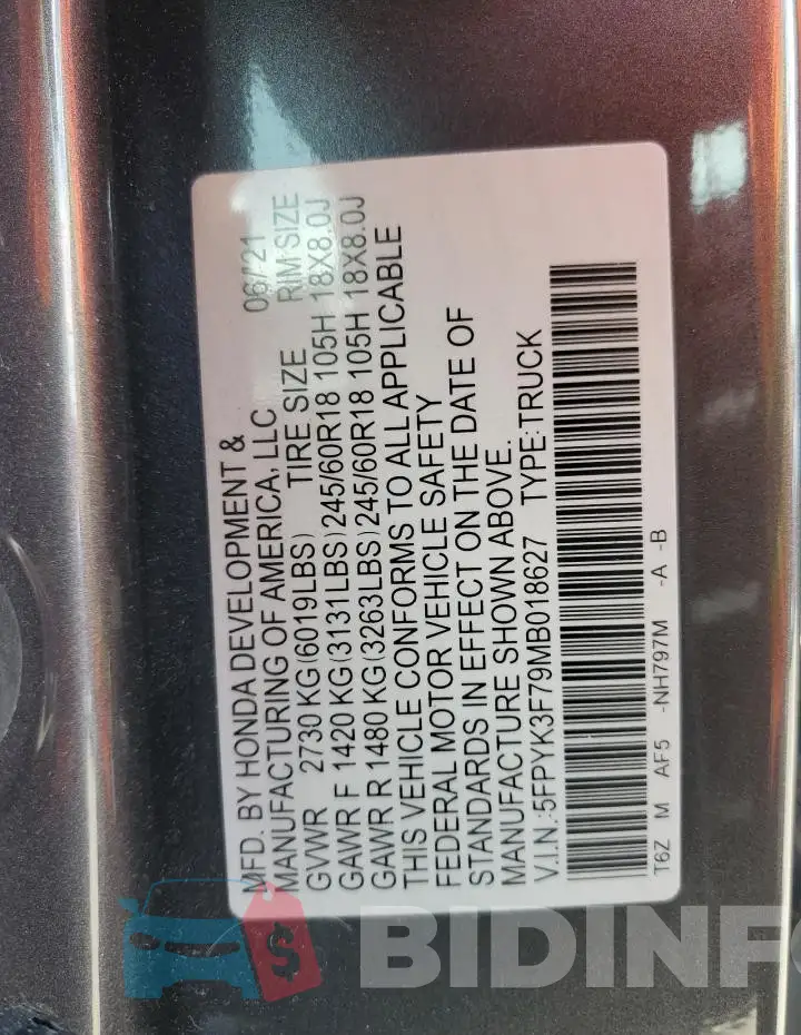 5FPYK3F79MB018627 Photo# 12