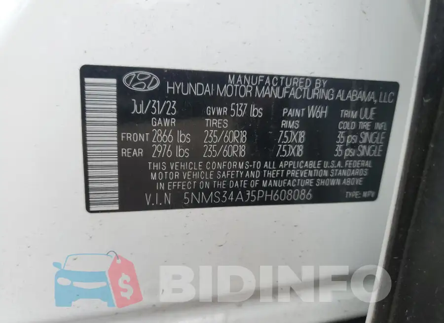 5NMS34AJ5PH608086 Photo# 14