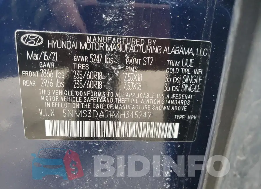 5NMS3DAJ1MH345249 Photo# 14