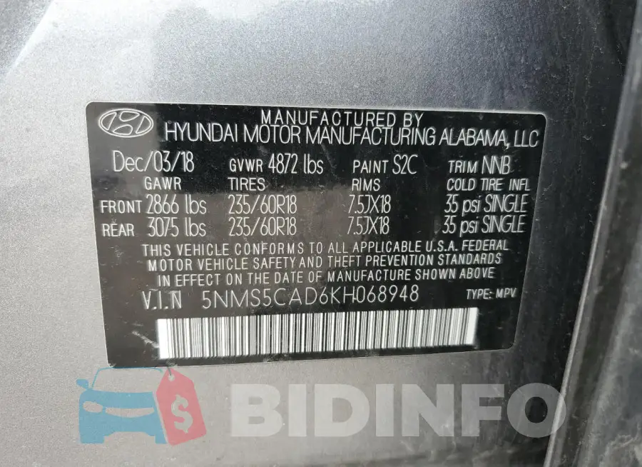 5NMS5CAD6KH068948 Photo# 14