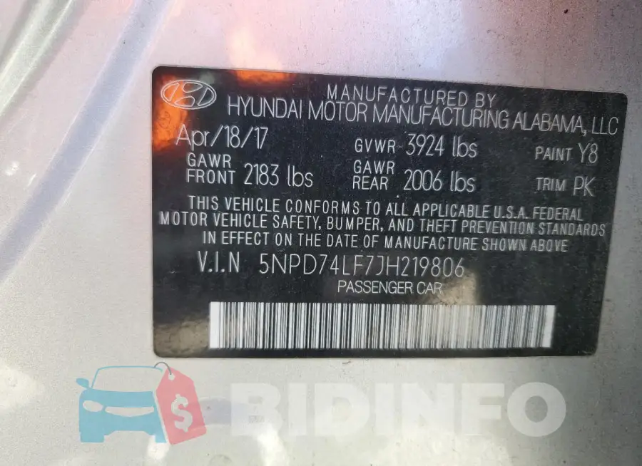 5NPD74LF7JH219806 Photo# 13