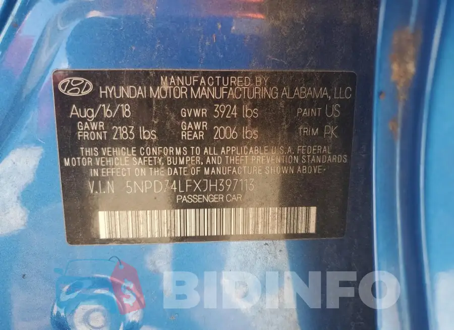 5NPD74LFXJH397113 Photo# 12
