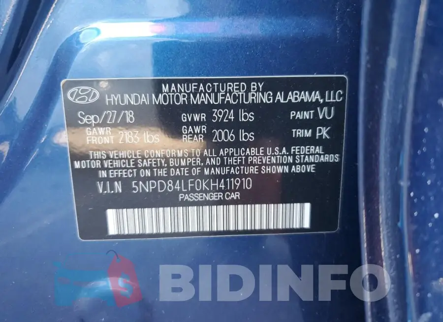 5NPD84LF0KH411910 Photo# 12