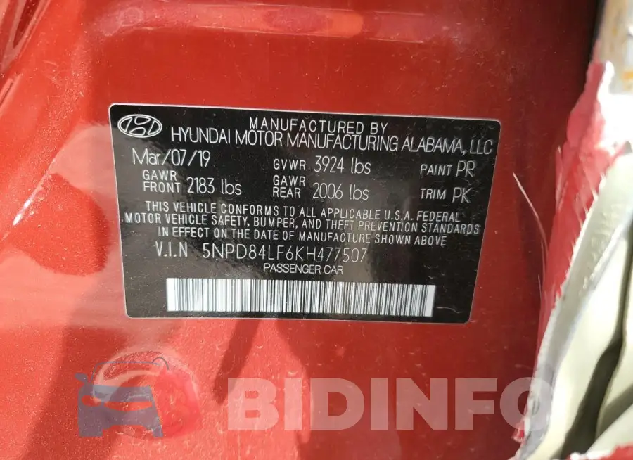 5NPD84LF6KH477507 Photo# 12