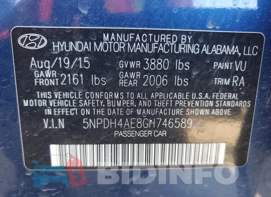 5NPDH4AE8GH746589 Photo# 12