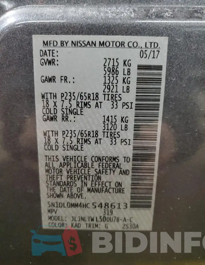 5N1DL0MM4HC548613 Photo# 13