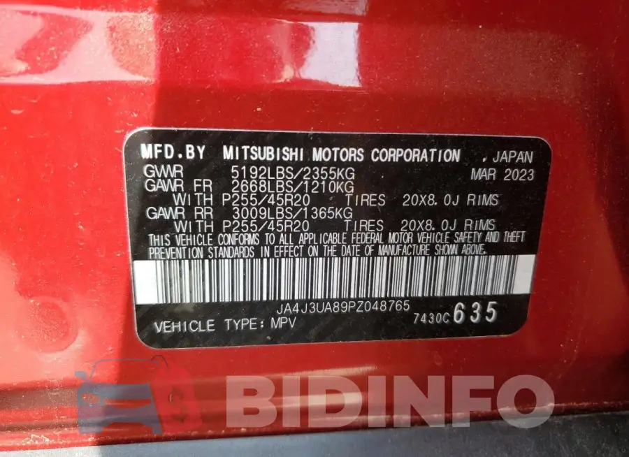 JA4J3UA89PZ048765 Photo# 14
