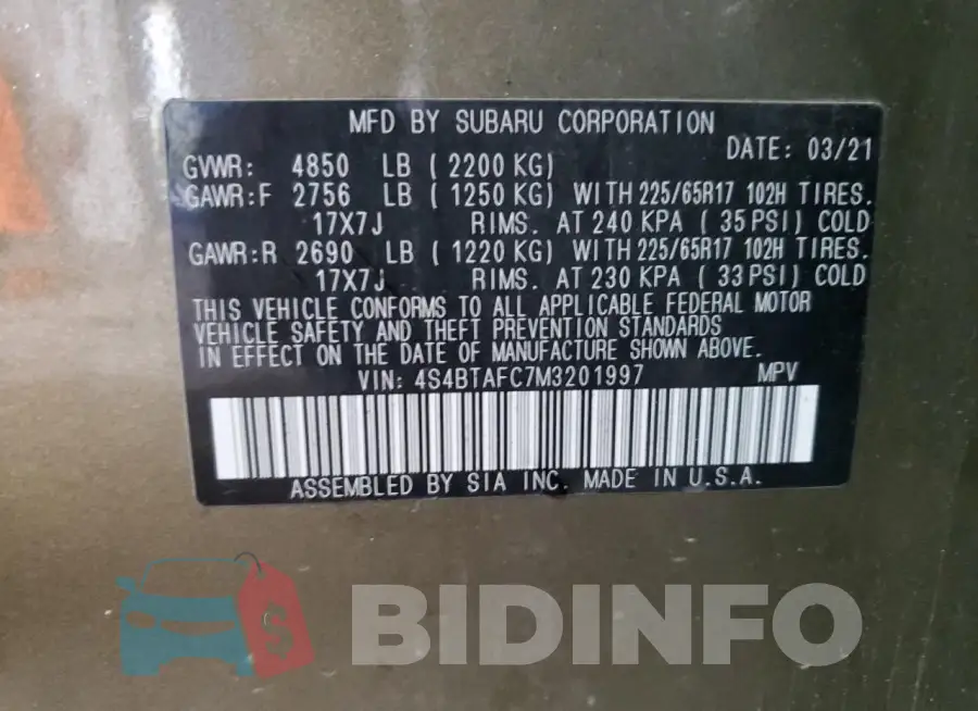 4S4BTAFC7M3201997 Photo# 12