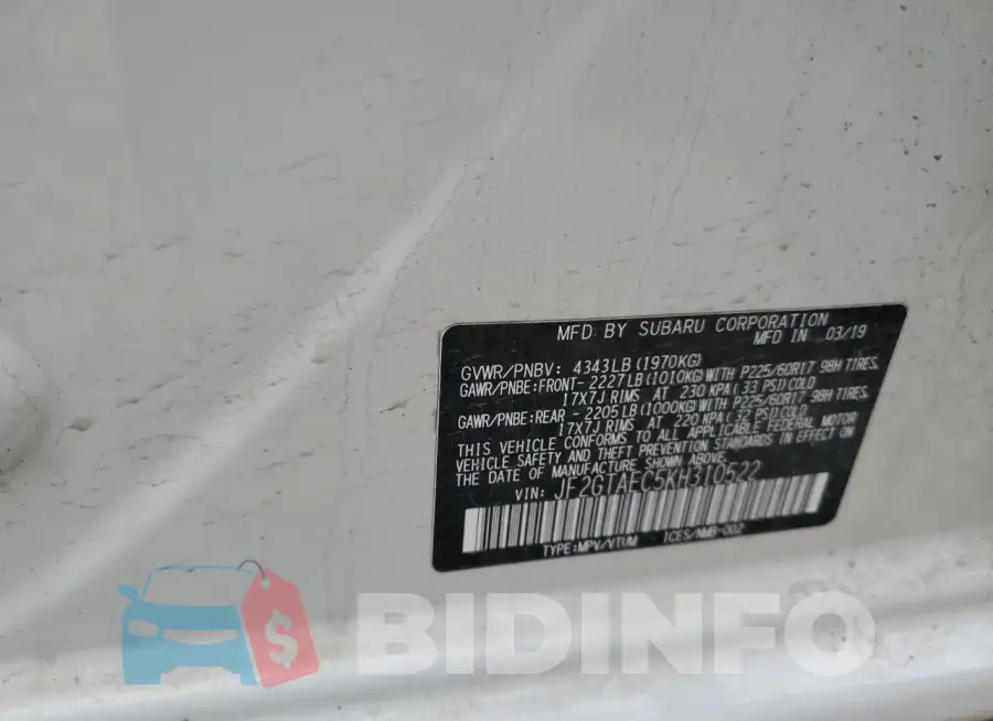 JF2GTAEC5KH310522 Photo# 13