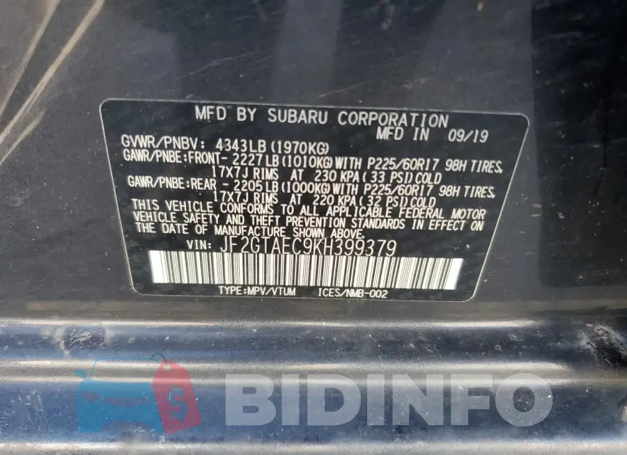 JF2GTAEC9KH399379 Photo# 14