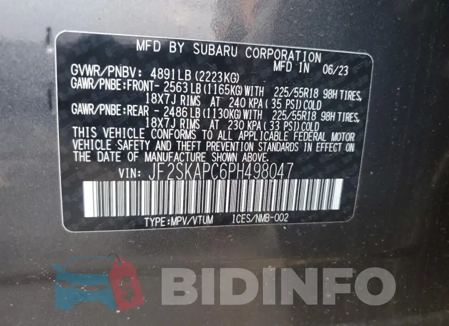 JF2SKAPC6PH498047 Photo# 14