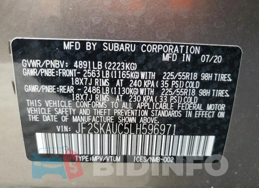 JF2SKAUC5LH596971 Photo# 13
