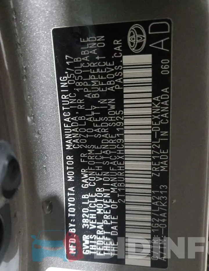 2T1BURHEXHC911925 Photo# 12