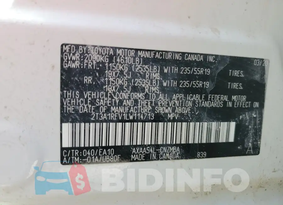 2T3A1RFV1LW114713 Photo# 13