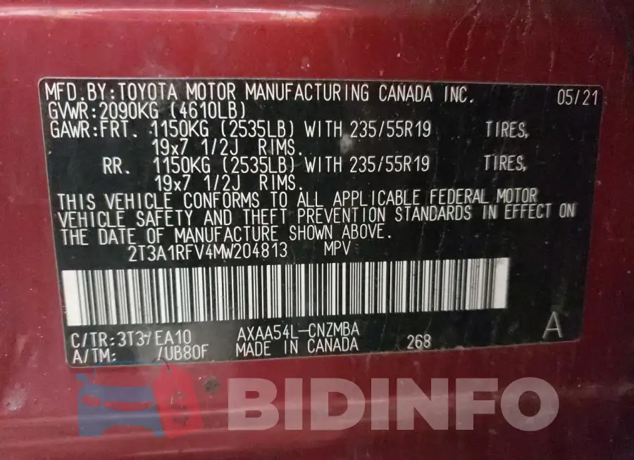 2T3A1RFV4MW204813 Photo# 14