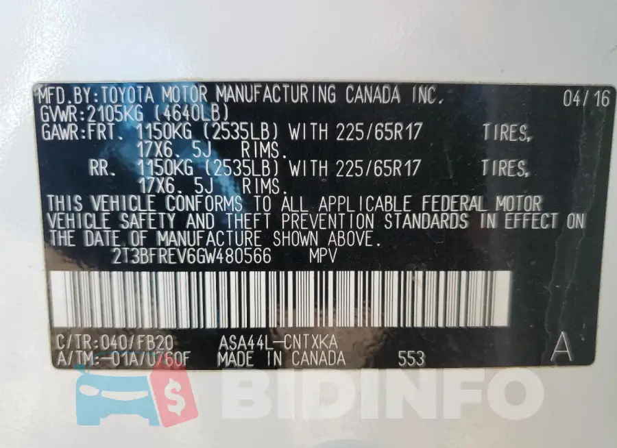 2T3BFREV6GW480566 Photo# 12