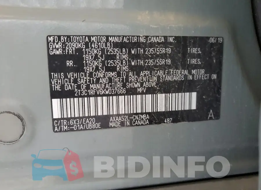 2T3C1RFV6KW037666 Photo# 13