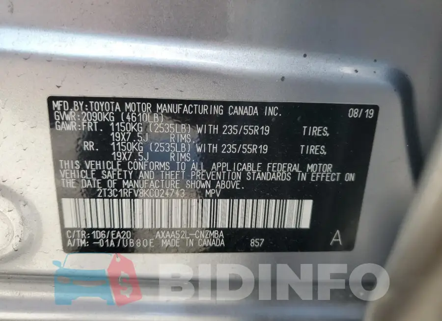 2T3C1RFV8KC024743 Photo# 13