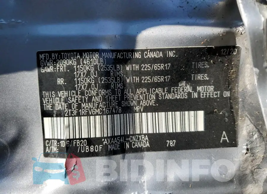 2T3F1RFV6MC167478 Photo# 13