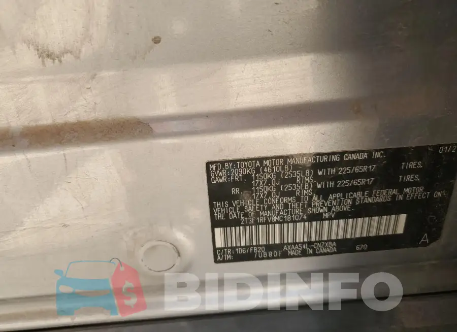 2T3F1RFV8MC181074 Photo# 13