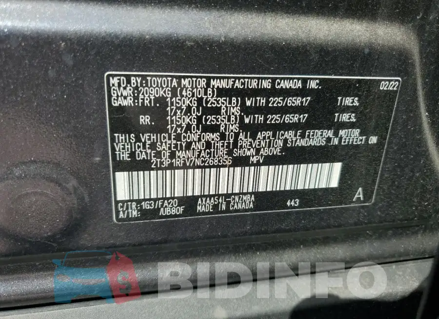 2T3P1RFV7NC268356 Photo# 13
