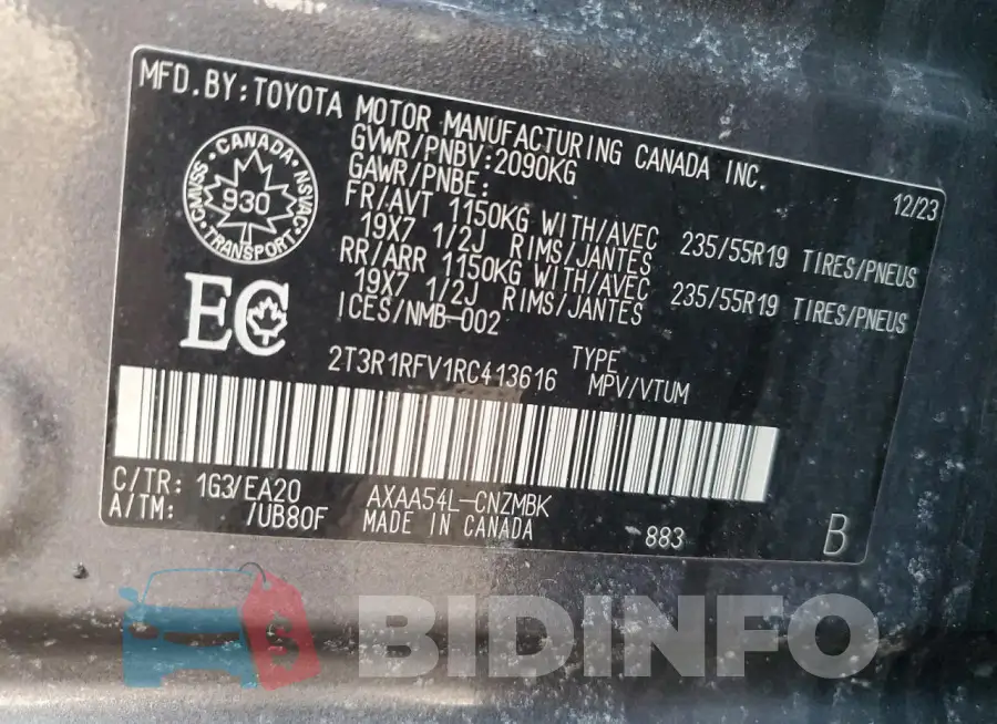 2T3R1RFV1RC413616 Photo# 14