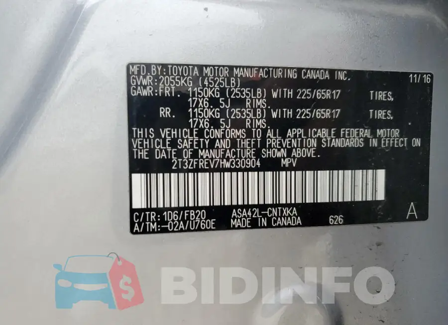 2T3ZFREV7HW330904 Photo# 13