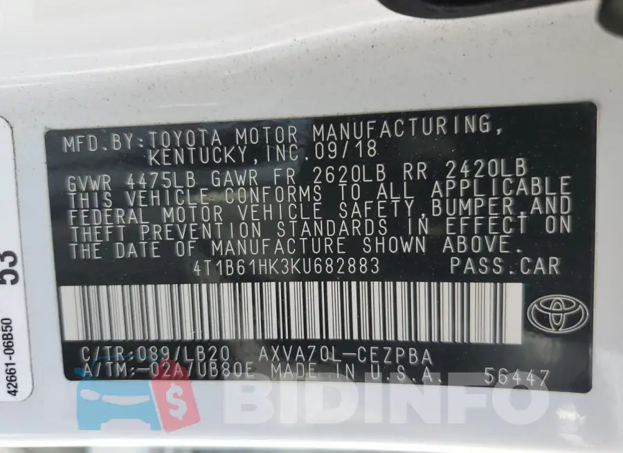 4T1B61HK3KU682883 Photo# 13