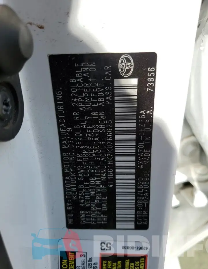 4T1B61HK7KU766625 Photo# 13