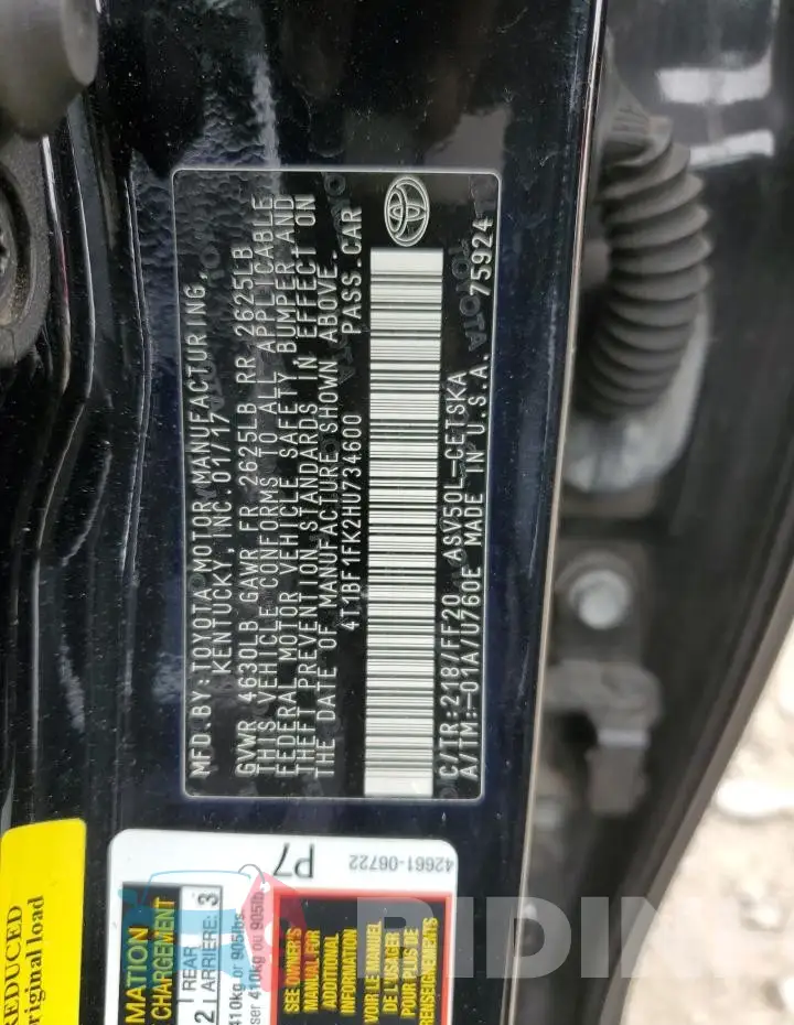 4T1BF1FK2HU734600 Photo# 12