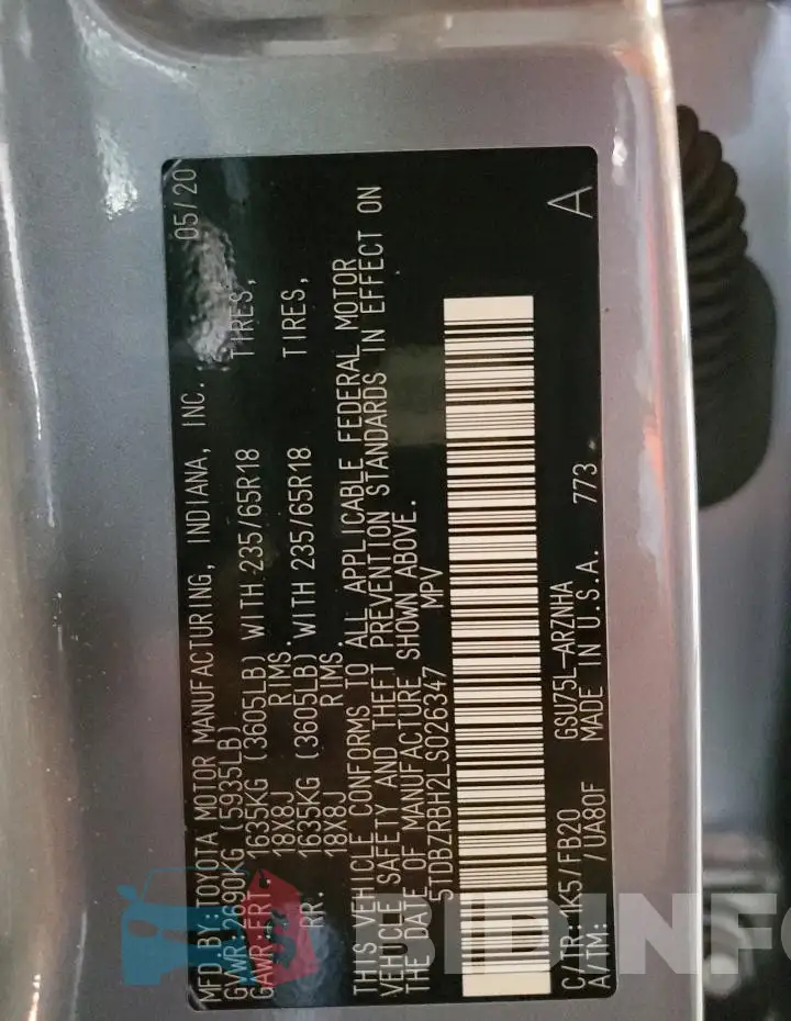 5TDBZRBH2LS026347 Photo# 14