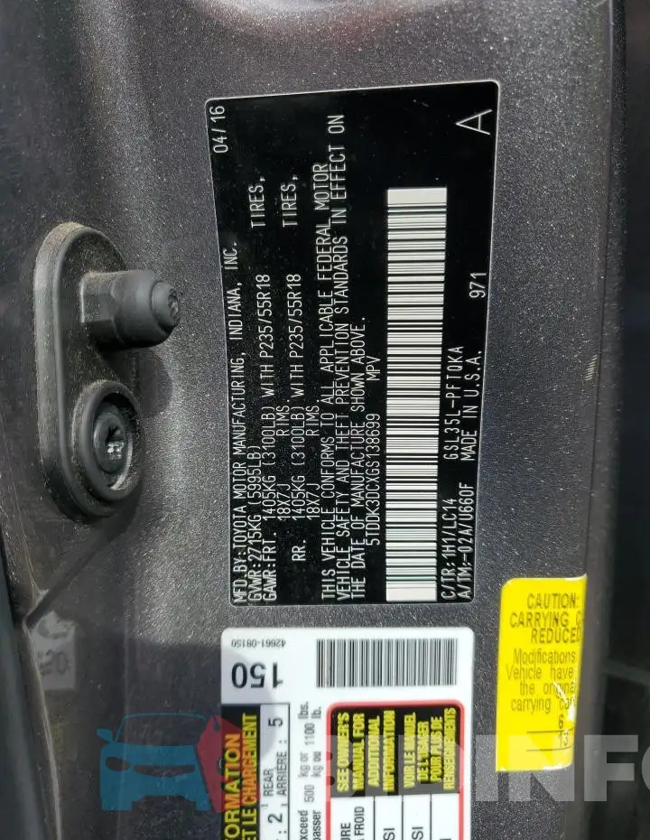 5TDDK3DCXGS138699 Photo# 13