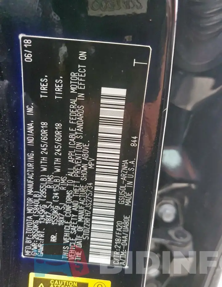 5TDZZRFH7JS275734 Photo# 13
