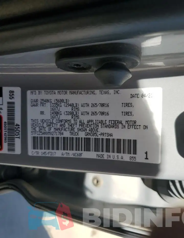 5TFCZ5ANXMX271784 Photo# 12