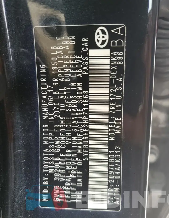 5YFBURHE2HP711668 Photo# 12