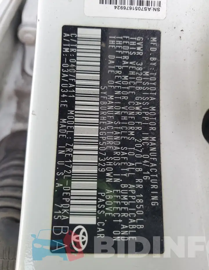 5YFBURHE3GP507329 Photo# 13