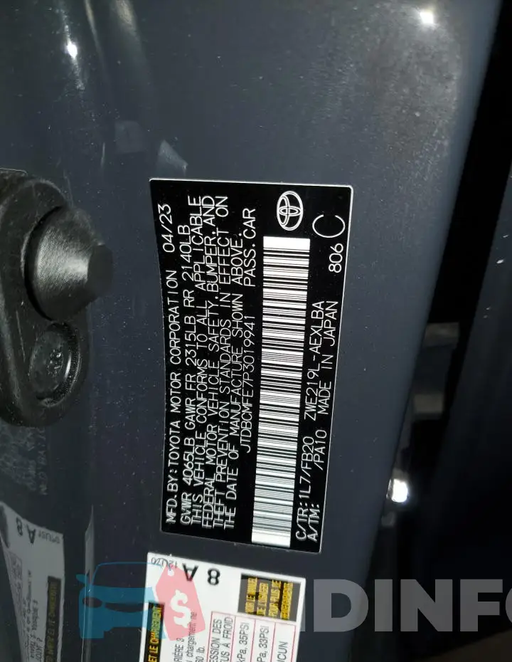 JTDBCMFE7P3019941 Photo# 13