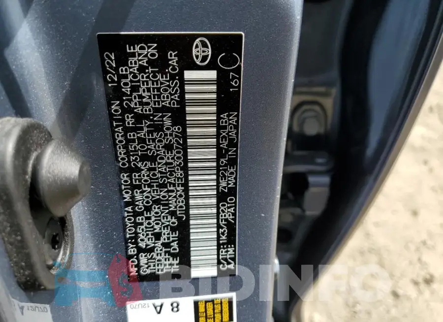 JTDBCMFE8P3007278 Photo# 13