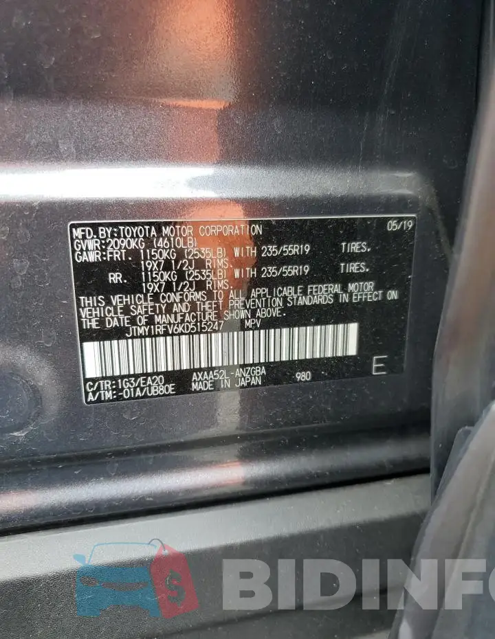 JTMY1RFV6KD515247 Photo# 14