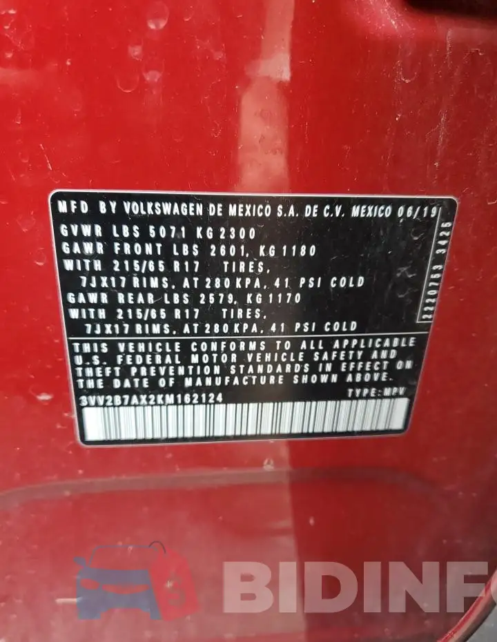 3VV2B7AX2KM162124 Photo# 13